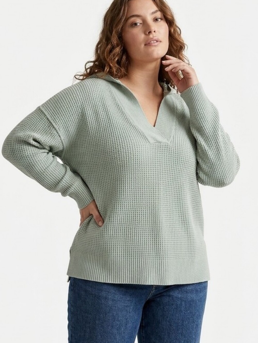 Aerie CozyUp Oversized Waffle Knit Hooded Sweater - Sage Green, Large P2p29 L38